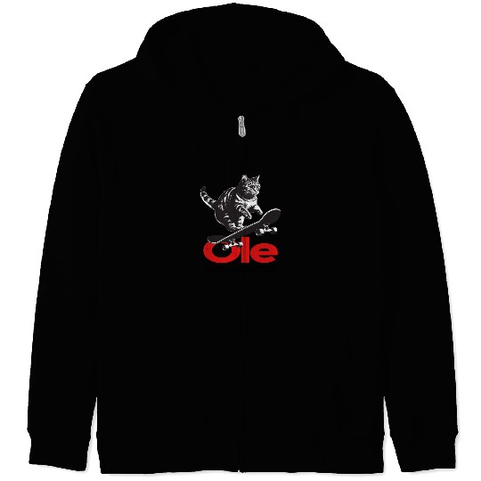 Cool Cat Skateboard with cute Boy Name OLE Zip Hoodies