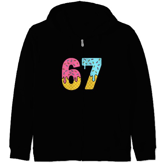 Six Seven Meme Ice Cream Drip Waffle Cone Funny 67 Zip Hoodies
