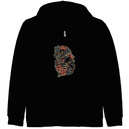 Mythical Beast and Floral Fusion Design Zip Hoodies