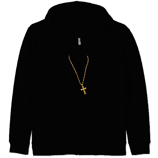 Long Gold Chain and Cross Zip Hoodies