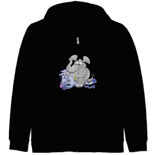 Elephant Sitting on Donkey and Squashing it Zip Hoodies