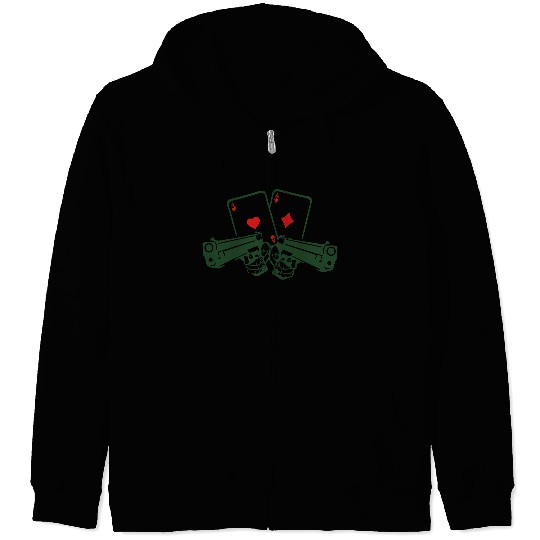 pistol poker card ace gun weapon revolve Zip Hoodies