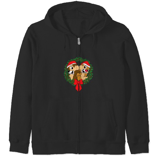 Disney Chip and Dale Christmas Wreath Zip Hoodies, Disney Chip