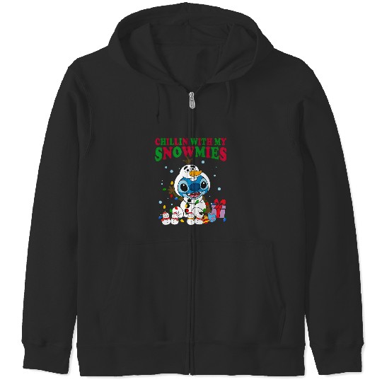 Disney Christmas Stitch Olaf Costume Zip Hoodies, Chillin With My Snowmies Zip Hoodies