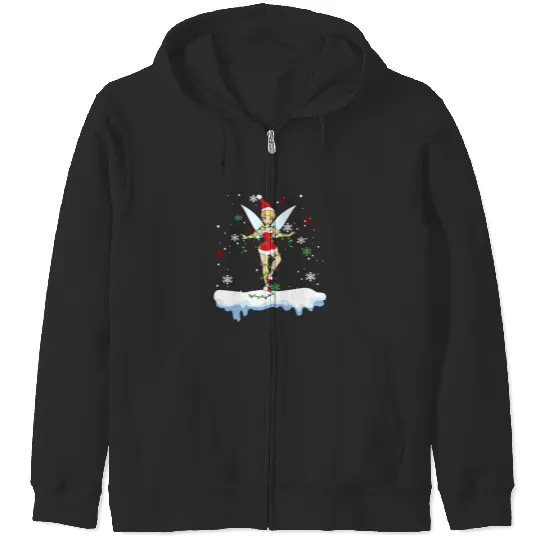 Disney Santa Tinker Bell Christmas Lights Zip Hoodies, Peter Pan Tinker Bell Snow Zip Hoodies