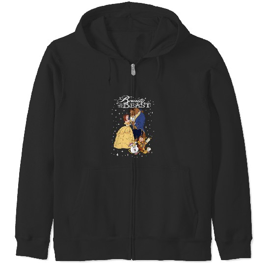 Retro Disney Beauty And The Beast Classic Title Logo Portrait Zip Hoodies, Magic Kingdom WDW  Zip Hoodies Family Birthday Gift