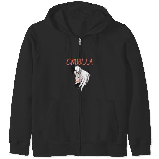 Cruella De Vil Smiley Portrait Zip Hoodies, 101 Dalmatians Zip Hoodies, Disney Villains Zip Hoodies