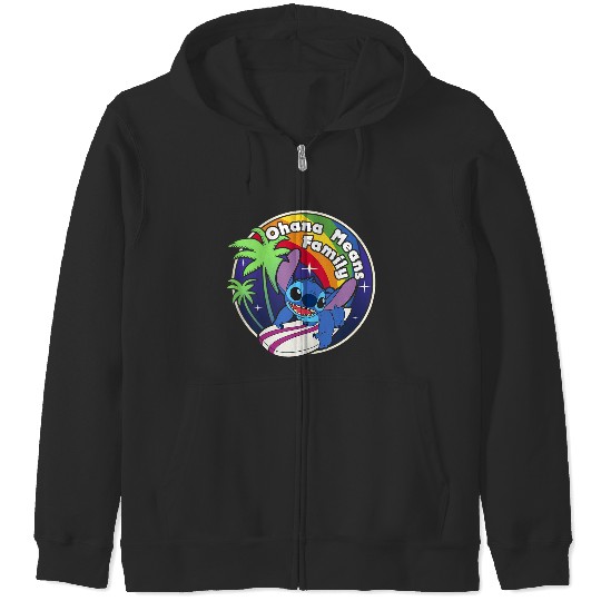 Disneyss Lilo Stitch Rainbow Surf Stitch Ohana Means Family Zip Hoodies
