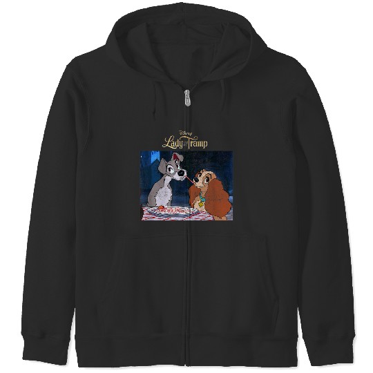 Disneyss Lady And The Tramp Classic Spaghetti Scene Poster Zip Hoodies