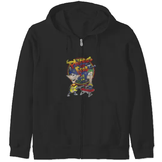 Disney Phineas And Ferb-tones Distressed Band Logo Zip Hoodies