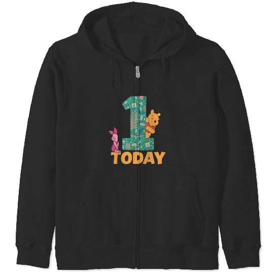 Kids Disney Winnie The Pooh Piglet Birthday 1 Year Old Today Zip Hoodies
