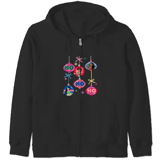 Disney Princess Christmas Ho Ho Ho Mulan Jasmine Moana Logo Zip Hoodies