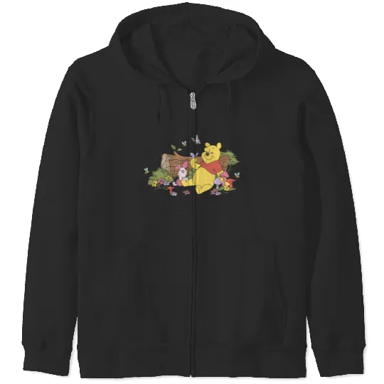 Disneyss Winnie The Pooh Piglet And Pooh Floral Butterfly Zip Hoodies