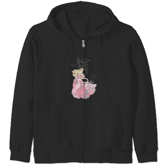 Disneyss Sleeping Beauty Aurora Sketch Graphic Zip Hoodies