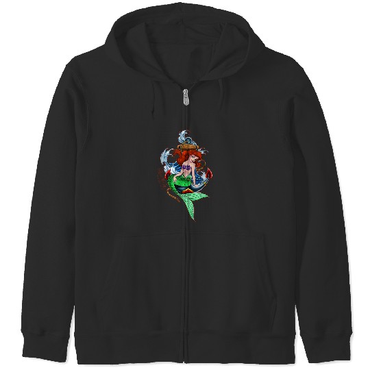 Disneyss Little Mermaid Under The Sea Tattoo Style Portrait Zip Hoodies