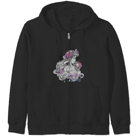 Disneyss Sleeping Beauty Floral Sketched Portrait Zip Hoodies
