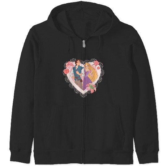 Disneyss Princess Rapunzel Flynn Rider Valentines Day Heart Zip Hoodies