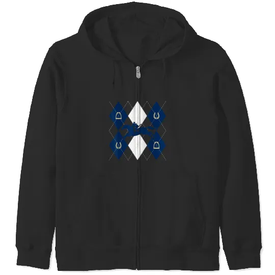 Disney Mickey Mouse Horse Racing Silhouette Argyle Pattern Zip Hoodies