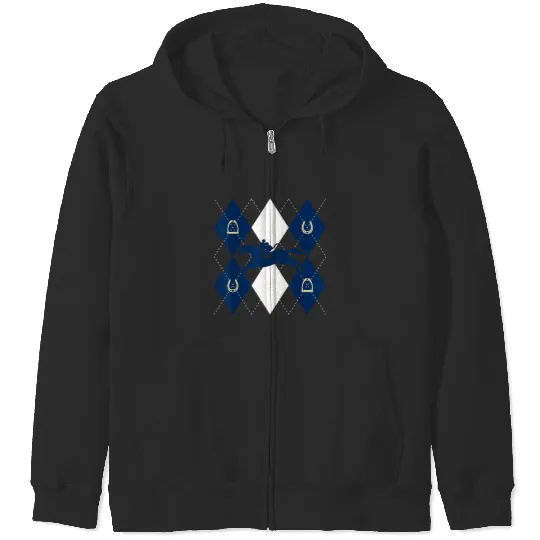 Disney Mickey Mouse Horse Racing Silhouette Argyle Pattern Zip Hoodies