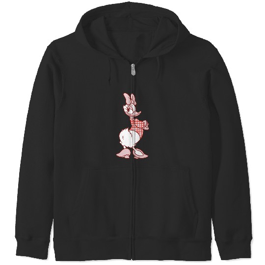 Disneyss Daisy Duck Sassy In White Pink Pose With Plaid Top Zip Hoodies
