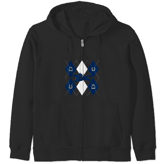 Disney Mickey Mouse Horse Racing Silhouette Argyle Pattern Zip Hoodies