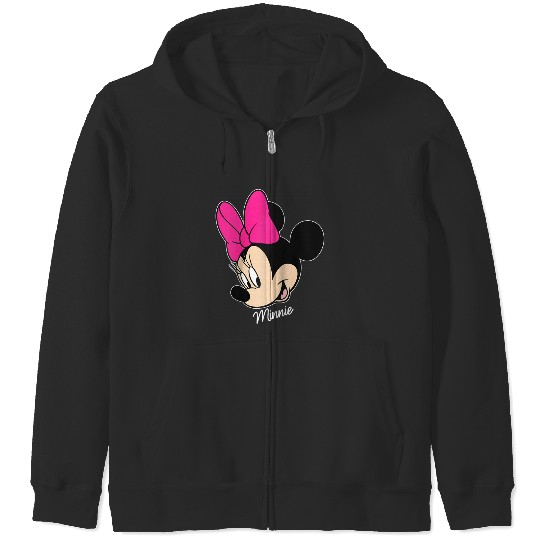 Disney Mickey And Friends Minnie Mouse Big Face Raglan Baseball Tee Zip Hoodies