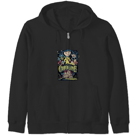 Coraline Zip Hoodies, Coraline Doll Zip Hoodies, Vintage Disney Halloween Party Zip Hoodies