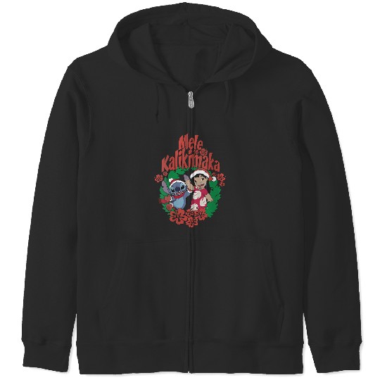 Disneyss Lilo Stitch Christmas Mele Kalikimaka Wreath Zip Hoodies