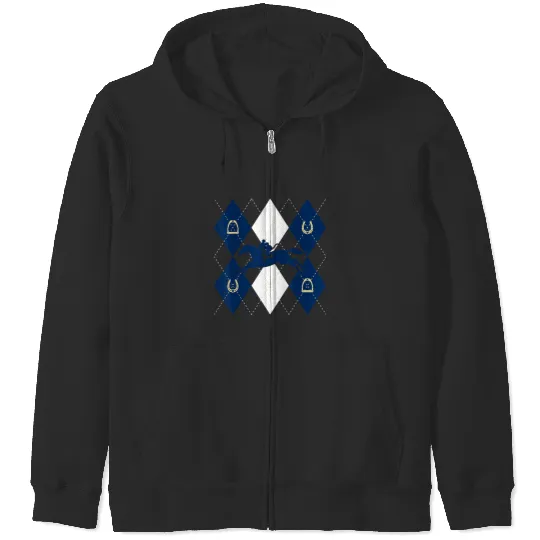 Disney Mickey Mouse Horse Racing Silhouette Argyle Pattern Zip Hoodies