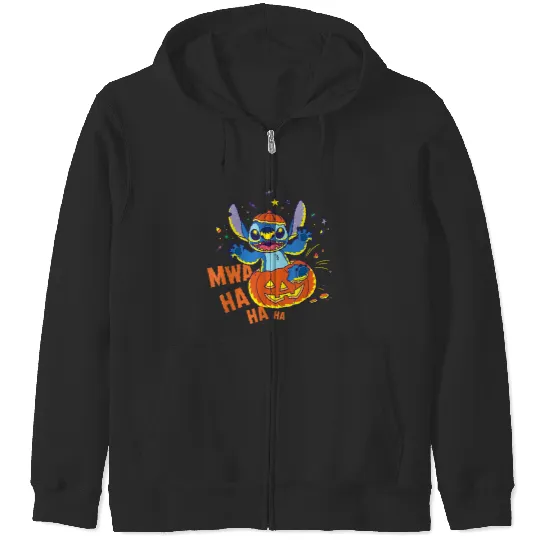 Discover Disney Stitch Jack-o-lantern Surprise Mwa Ha Ha Halloween 2024 Zip Hoodies