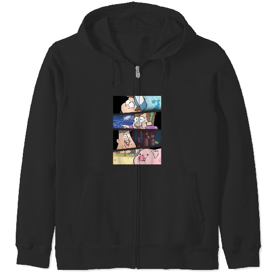 Discover Disney Gravity Falls Group Shot Split Panels Scene Logo Zip Hoodies