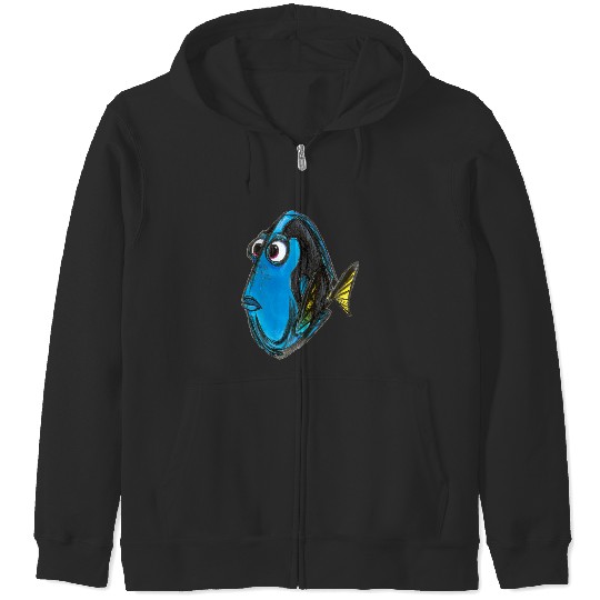Disneyss Pixars Finding Nemo Dory Blue Fish Sketch Portrait Zip Hoodies