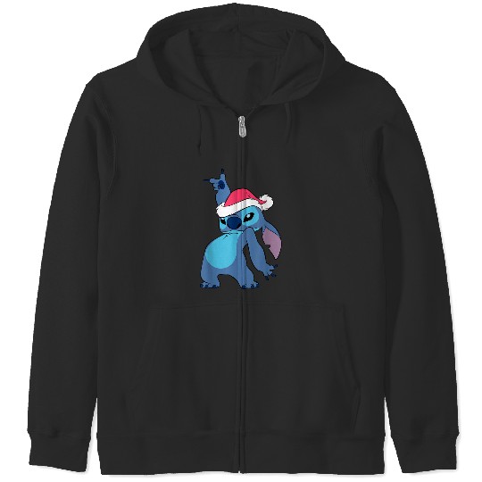 Disney Lilo Stitch Christmas 2024 Santa Hat Stitch Portrait Zip Hoodies
