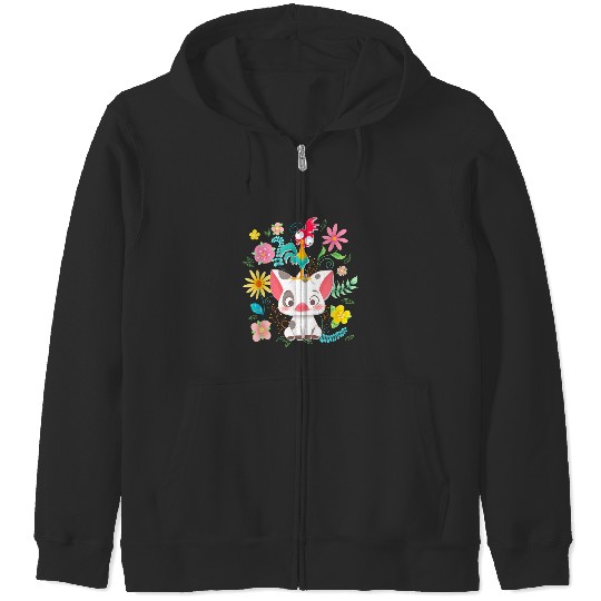 Disney Moana Pua Hei Hei Cute Pose Floral Big Chest Poster Zip Hoodies