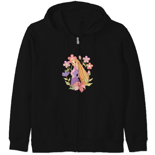 Disney Tangled Rapunzel Pascal Floral Princess Sketch Zip Hoodies