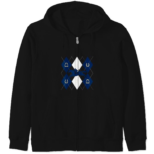 Disney Mickey Mouse Horse Racing Silhouette Argyle Pattern Zip Hoodies