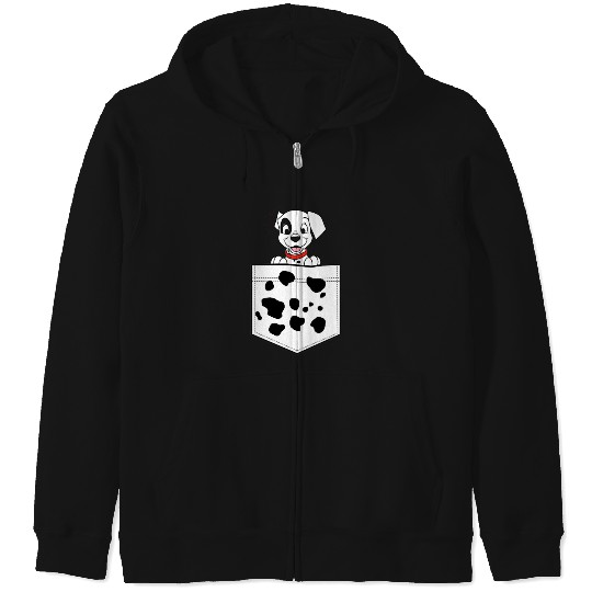 Disney 101 Dalmatians Patch Puppy Dotted Pocket Logo Zip Hoodies