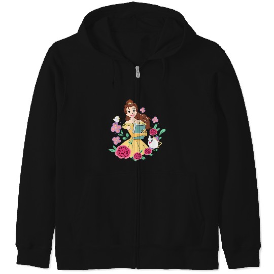 Disney Beauty and the Beast Belle & Book Fall Floral Roses Zip Hoodies