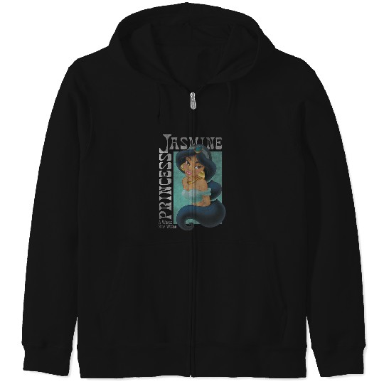 Disney Aladdin Princess Jasmine Classic Color Portrait Zip Hoodies