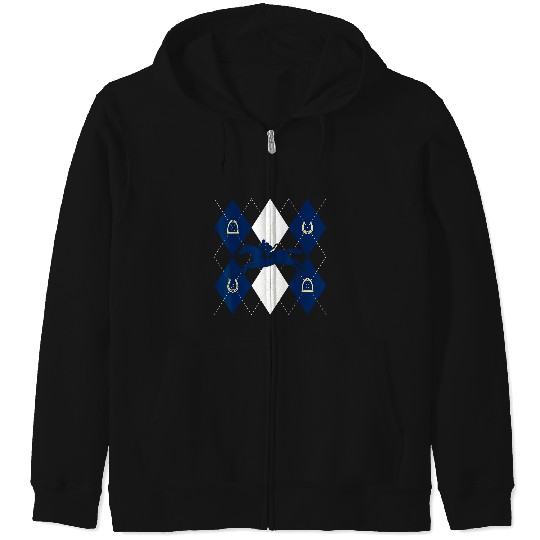 Disney Mickey Mouse Horse Racing Silhouette Argyle Pattern Zip Hoodies