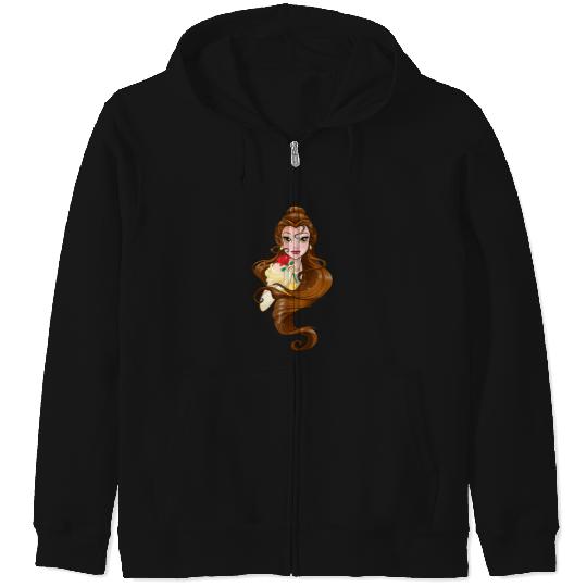 Disney Belle Black Classic Fit  - Adult Round Neck Short Sleeve Fantasy Tee Zip Hoodies