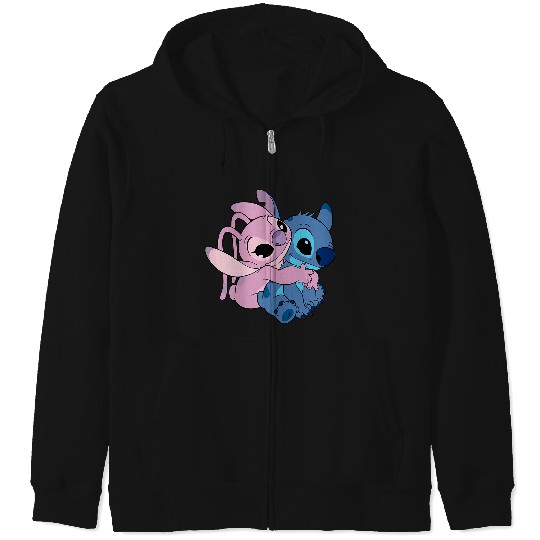 Disney Lilo Stitch Cute Angel Stitch Hugging Chest Logo Zip Hoodies