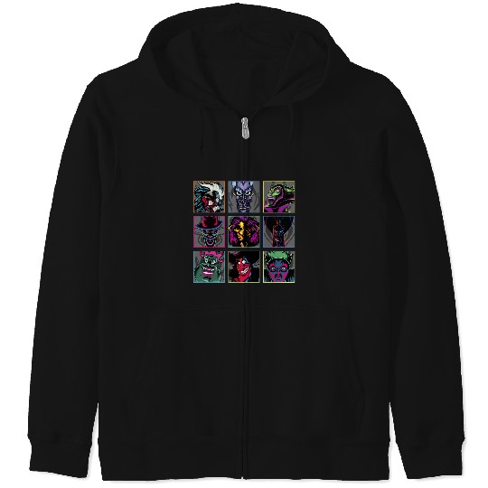 Disney Villains Colorful Neon Big Face Group Shot Panels Zip Hoodies