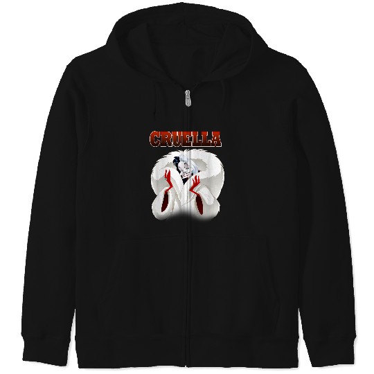 Disney Villains Cruella Elegant Cruel Big Chest Portrait Zip Hoodies