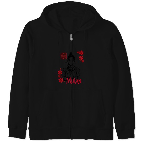 Disney Mulan Live Action Mulan Floral Ink Portrait Zip Hoodies