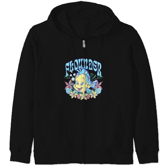 Disneyss The Little Mermaid Cute Flounder Floral Chest Poster Zip Hoodies