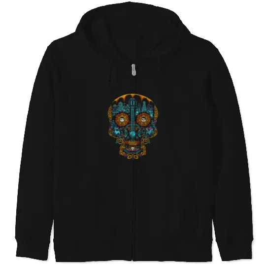 Disneyss Pixars Coco Colorful Iconic Day Of The Dead Skull Logo Zip Hoodies