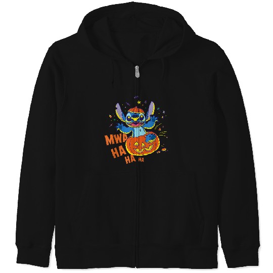 Disneyss Stitch Jack o lantern Surprise Mwa Ha Ha Halloween Zip Hoodies