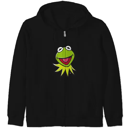 Disneyss The Muppets Kermit Happy Faces Left Chest Pocket Logo Zip Hoodies