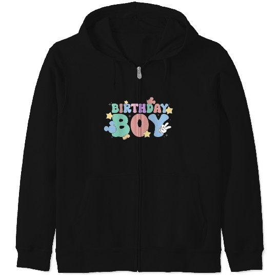 Discover Disney Mickey And Friends Birthday Boy Retro Bold Text Logo Zip Hoodies